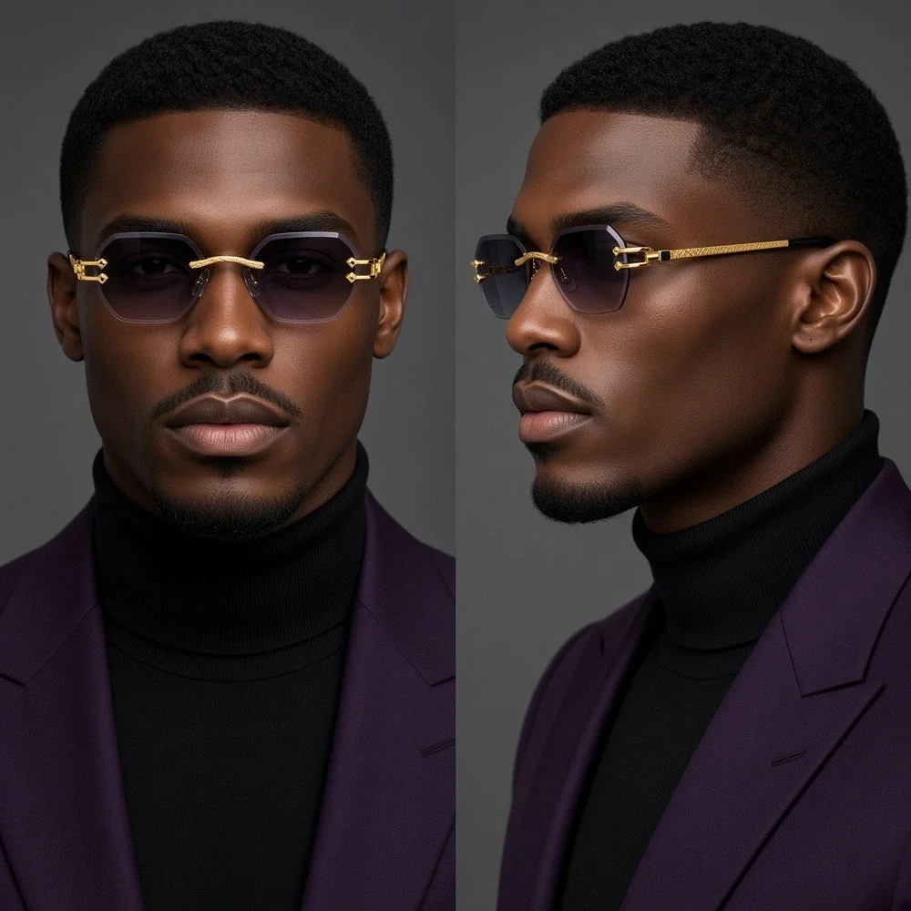 Mens Sunglasses Black Lens Geometric Metal Frame Hip Hop Cholo Shape Protection